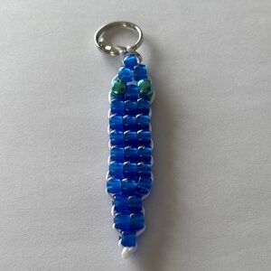 Blue Beaded Worm Keychain